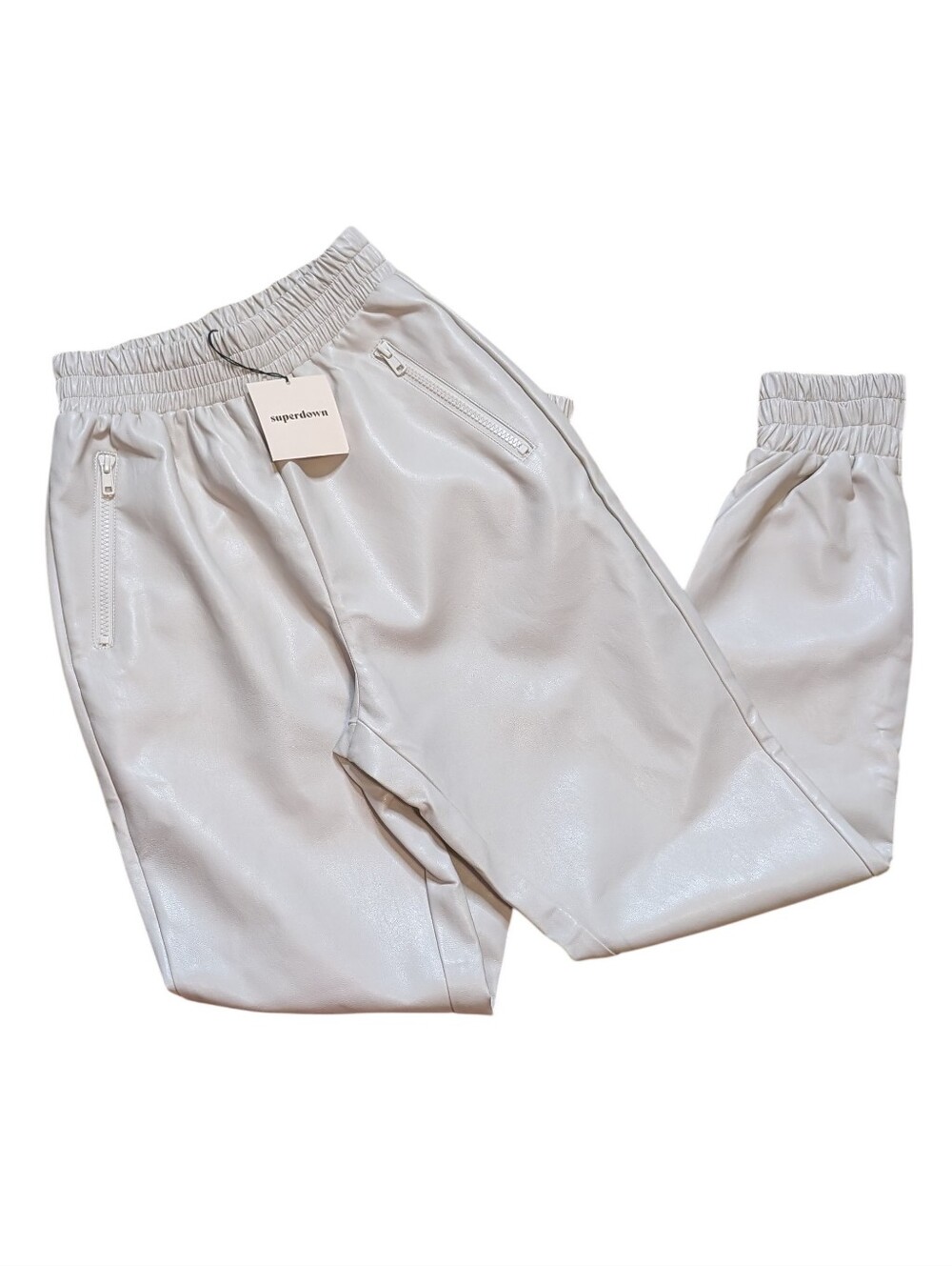 Superdown Rinah Faux Leather Jogger Pants Bone Cream New NWT XXS